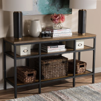 Baxton Studio YLX-0005-ST Caribou Rustic Industrial Style Oak Brown Finished Wood and Black Finished Metal Console Table